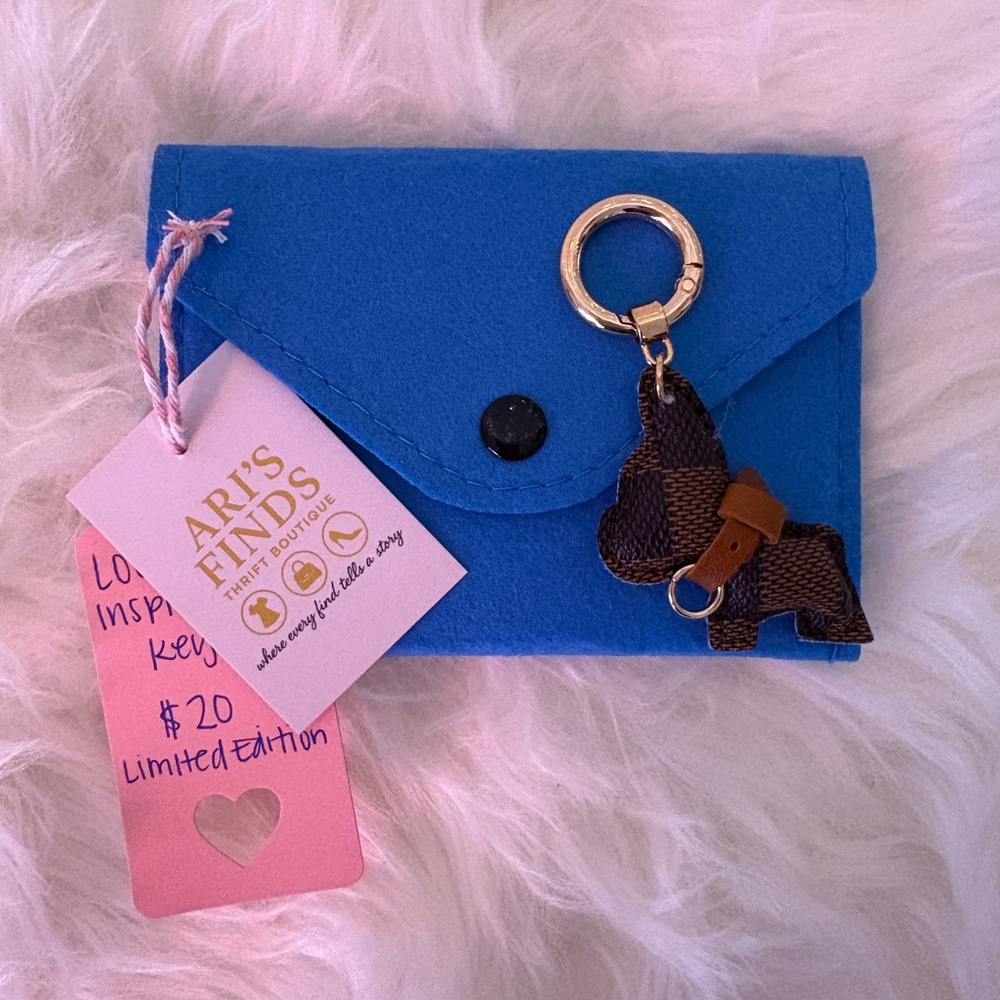 Blue Felt Wallet with Dog Keychain